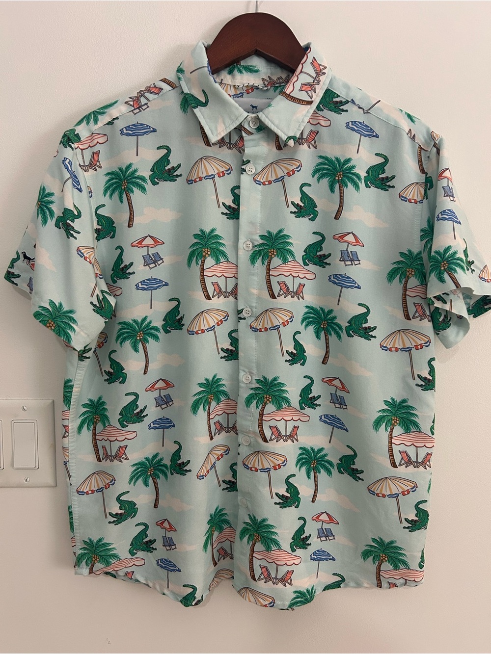 Simply Southern Mens L Alligator Palm Tree Florida Beach Resort Hawaiian Shirt